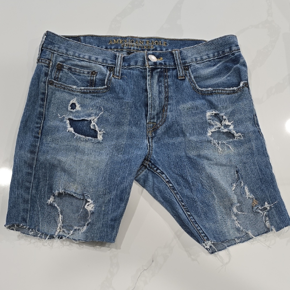 American Eagle Outfitters Men's Ripped Blue Jean Shorts